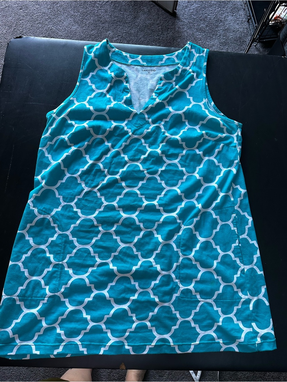 Lands' End Teal and White Geometric Sleeveless Tunic size 14W (0X)